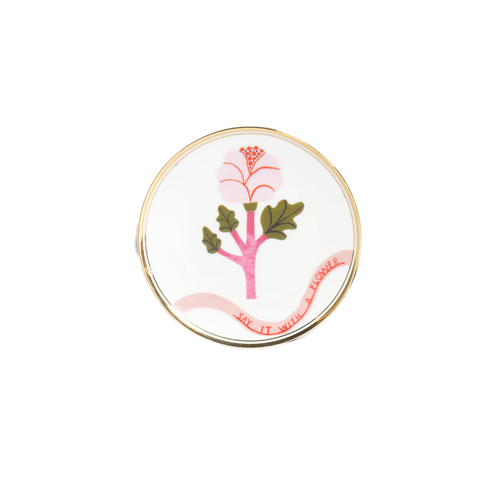 Piatto Pane Rosa Linea Botanica in porcellana con dettagli oro  Ø 15 cm -  Marchio Bitossi