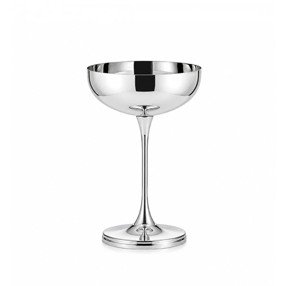 Coppa champagne dal design contemporaneo con finitura specchiata argento