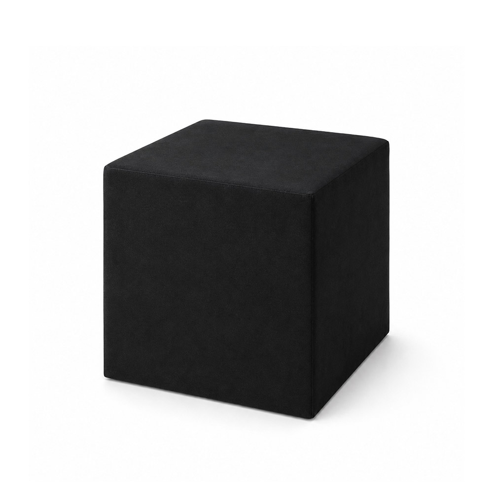 pouf in velluto nero dal design elegante e versatile per matrimoni, eventi aziendali, party e allestimenti lounge.