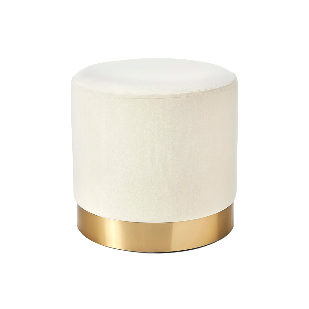 Pouf in Velluto color bianco crema avorio e base dorata