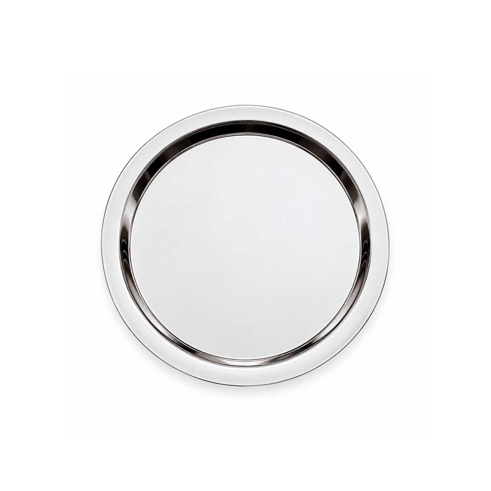 Vassoio Mirror tondo in acciaio cromato a noleggio per buffet, catering, matrimoni ed eventi